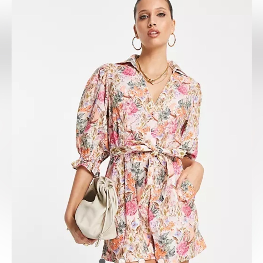 NWOT & Other Stories relaxed romper tie waist and puff sleeves in floral